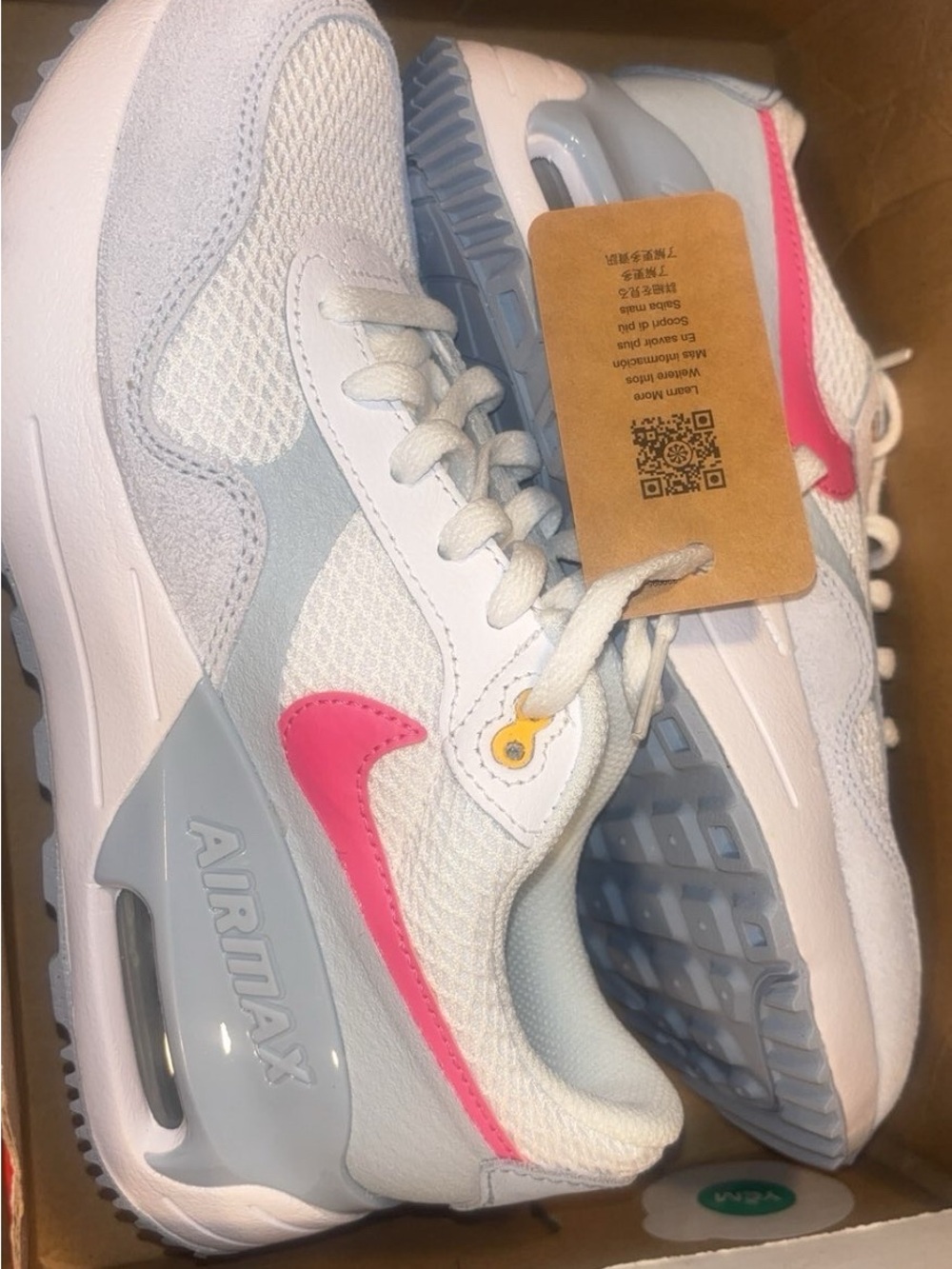 Nike Kids Air Max White Sneakers with Pink Swoosh